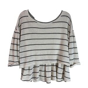 9.HIS STCL Striped Knit Top Peplum Tie‎ Back Casual Cute Large Romantic Layered